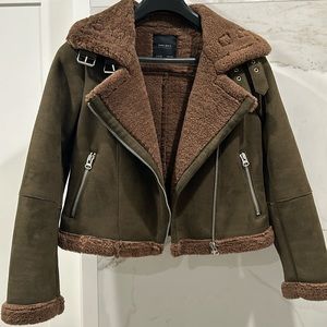 ZARA green faux suede/sherpa jacket